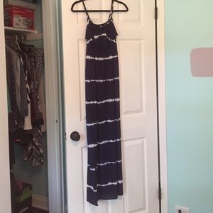 Navy and white tie dye striped maxi dress