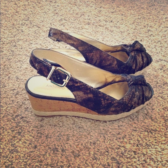 Antonio Melani black and brown wedges.