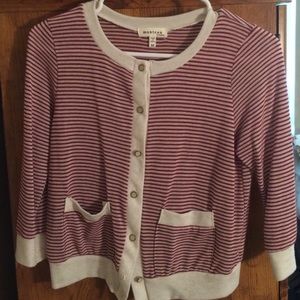 Beige and maroon striped cardigan