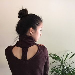 Turtleneck Cutout Sweater With Braid Detail
