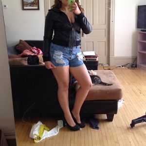 Cropped faux leather jacket