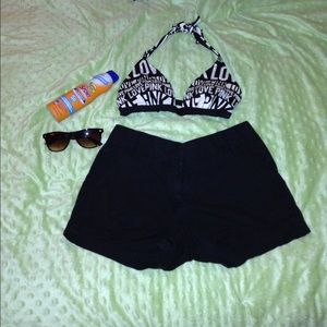 Black, white, and silver gem PINK bikini top