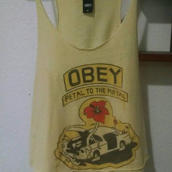 Cropped Yellow Obey Tank Top