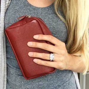 Red leather cosmetic bag
