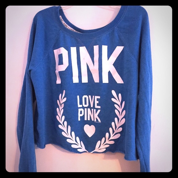PINK Victoria's Secret Tops - PINK Victoria's Secret Blue Crop Sweater Large