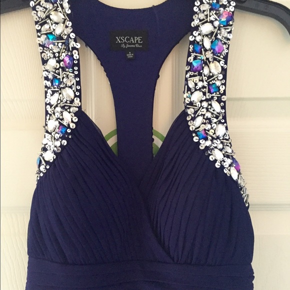 Long Formal Dress with Bling Cross Back Straps - Picture 2 of 4