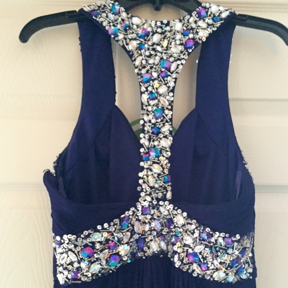 Long Formal Dress with Bling Cross Back Straps - Picture 3 of 4