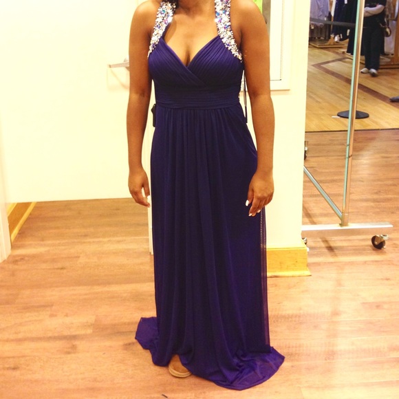 Long Formal Dress with Bling Cross Back Straps - Picture 4 of 4