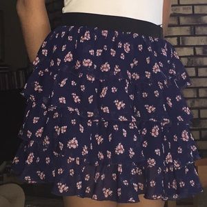 Navy Blue and Pink Floral Skirt