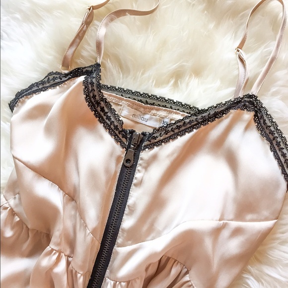 Silk Dress in Nude/Blush with Lace Trim, XS