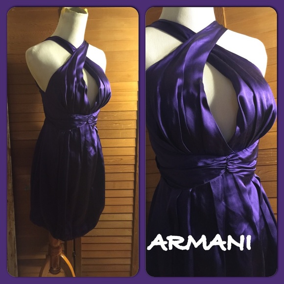 SALE🌷2-ARMANI EXCHANGE PURPLE SILK COCKTAIL DRESS - Picture 2 of 4