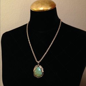 Turquoise pendant sterling silver Byzantine chain