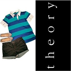 Theory Striped Polo with Oxford-Style Accents