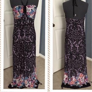 Tropical Floral halter Maxi Dress