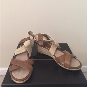 Brown and cream wedge sandals