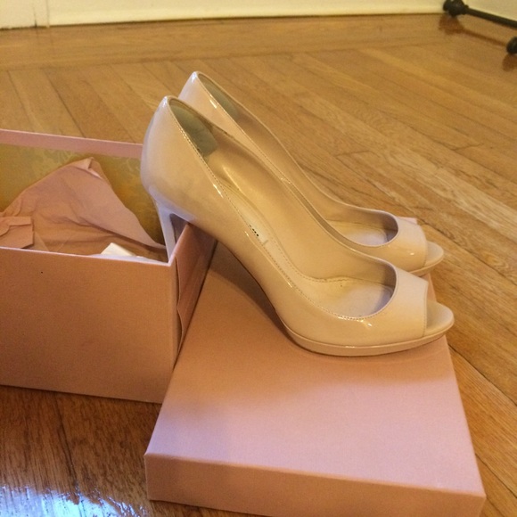 Miu Miu Metallic Peep-Toe Slingback Pumps - Bergdorf Goodman Authentic Miu Miu nude peep toe pumps