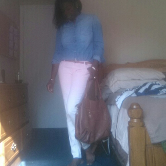 Rue 21 pink/white tapered leg jeans - Picture 4 of 4