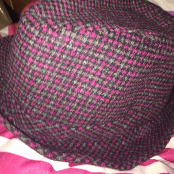 Gray and pink hat