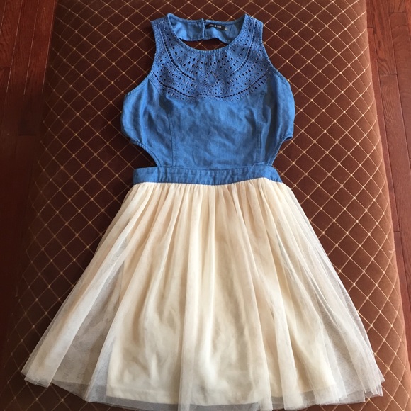 Super cute cut out blue jean tooling dress