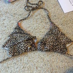 Ruffled cheetah print swimsuit top