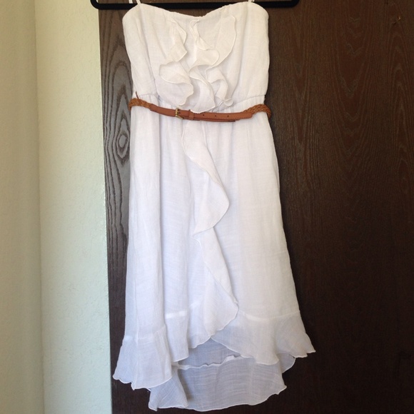White Strapless Dress with brown belt