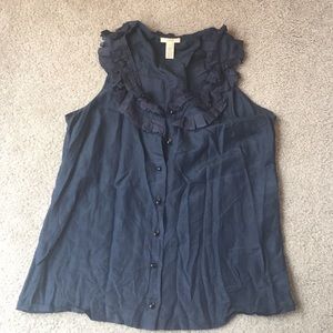 Navy Blue J Crew sleeveless top with ruffle detail