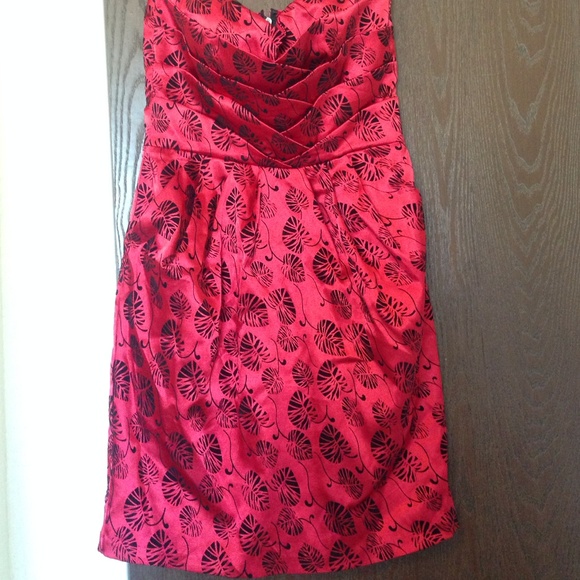 Red and Black Strapless Dress