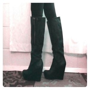 High wedge black gogo boots