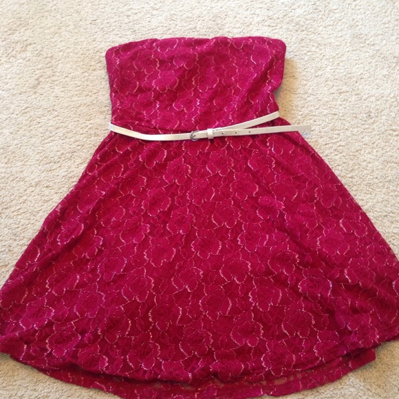 Red Strapless Dress with silver belt