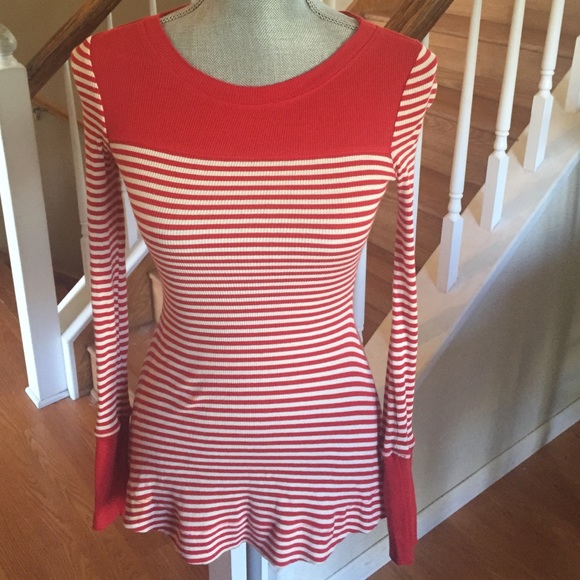 Free People red white striped thermal top size xs