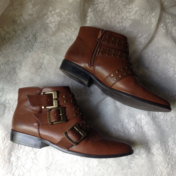 Brown buckle booties
