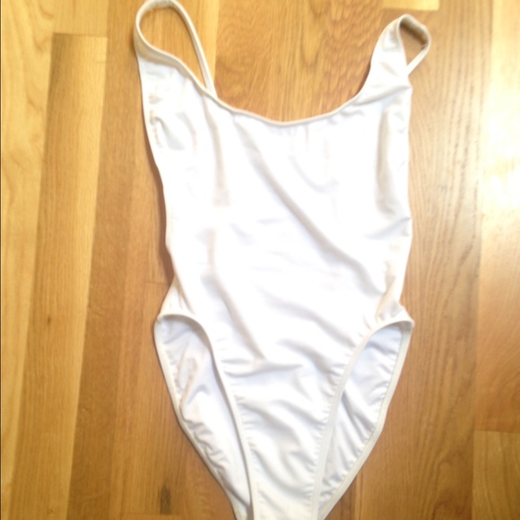 White low cut one piece swimsuit