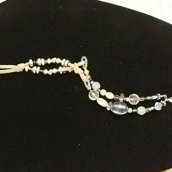 Unique Tan Suede and Blues Beaded Bracelet - Picture 2 of 2