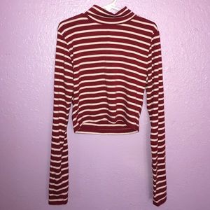 Striped Long Sleeve Turtle Neck Crop Top