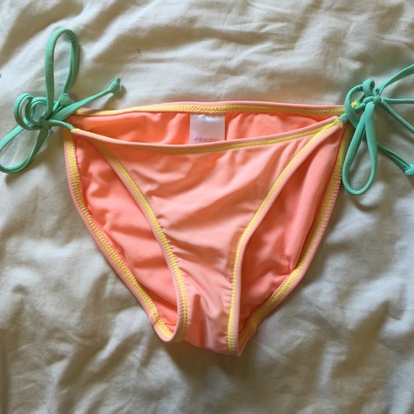 Peach colored bikini bottoms.