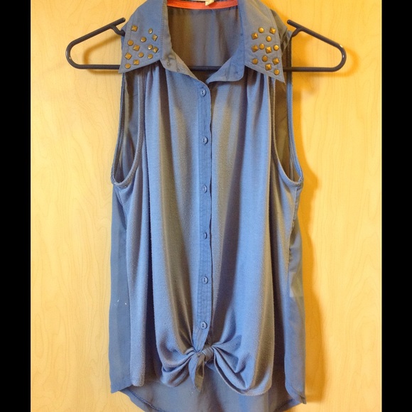 Blue Tank With Studded Collar