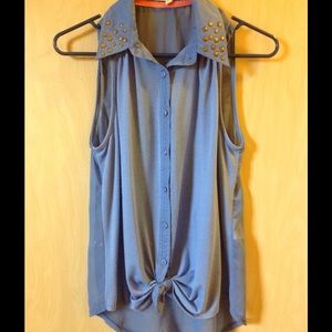 Blue Tank With Studded Collar
