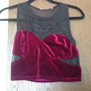 Black and Red Velvet Crop Top