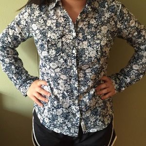 Long Sleeve, Navy Blue floral button down shirt