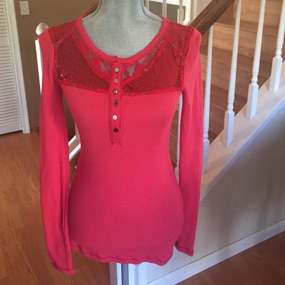 Free People Red thermal top size small so cute