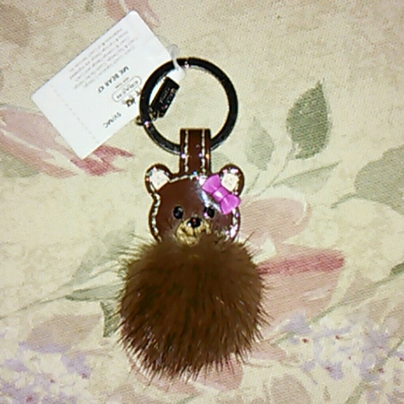 Coach Minky girl bear key chain FOB. NEW