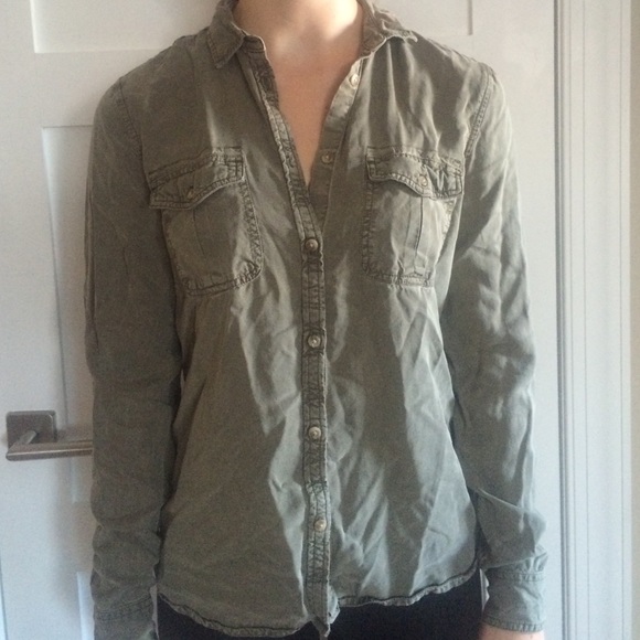 army green button down