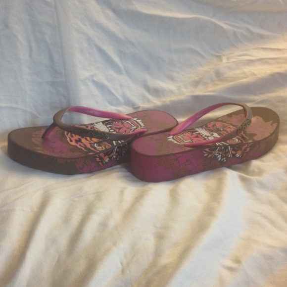 Ed Hardy wedge flip flop
