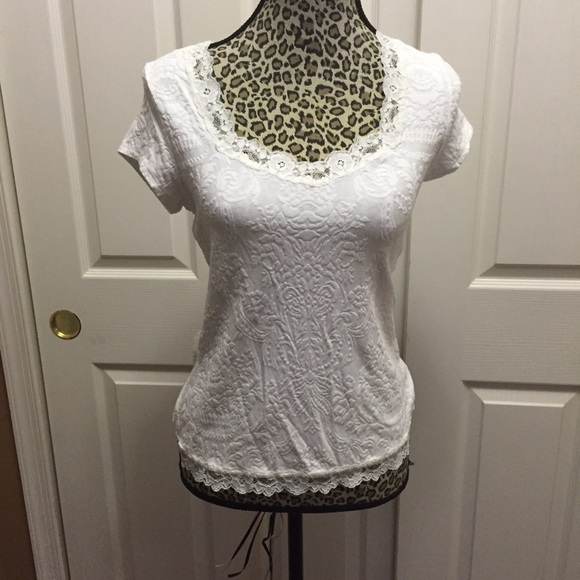 White House Black Market white lace shirt