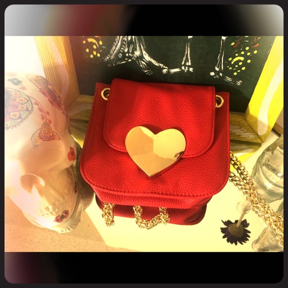 Red Crossbody Purse with Gold Heart