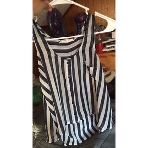 Navy and white high low button tank