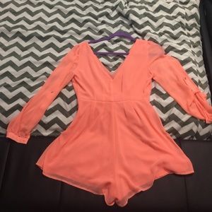 Coral long sleeve romper