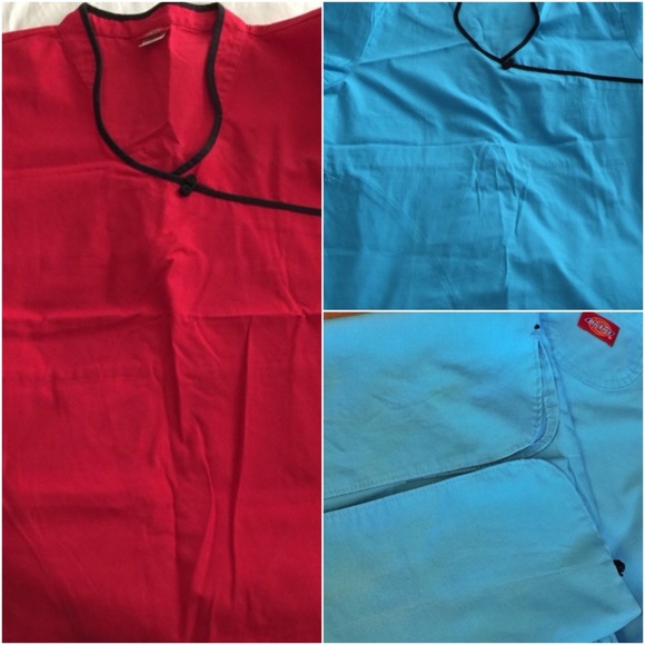 Torquoise top/bottom and red top scrubs