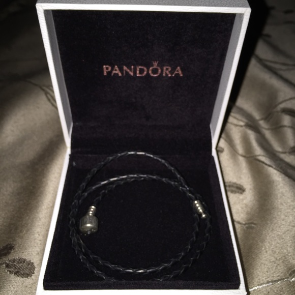 Triple leather black braided Pandora bracelet.
