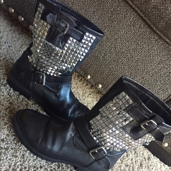 Steve Madden silver studded ankle boots.